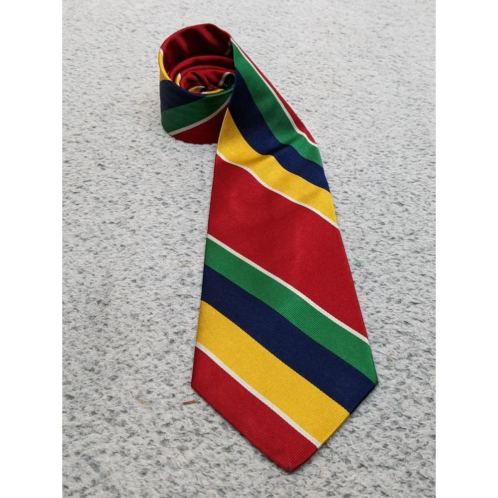 Vtg Brooks Brothers Repp Tie Red Yellow Green Stripe Silk‎ USA Regimental Preppy